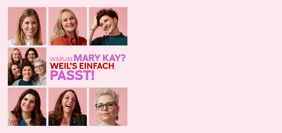 Sechs unterschiedliche, lächelnde Frauen, die sich ein eigenes Business mit Mary Kay aufgebaut haben