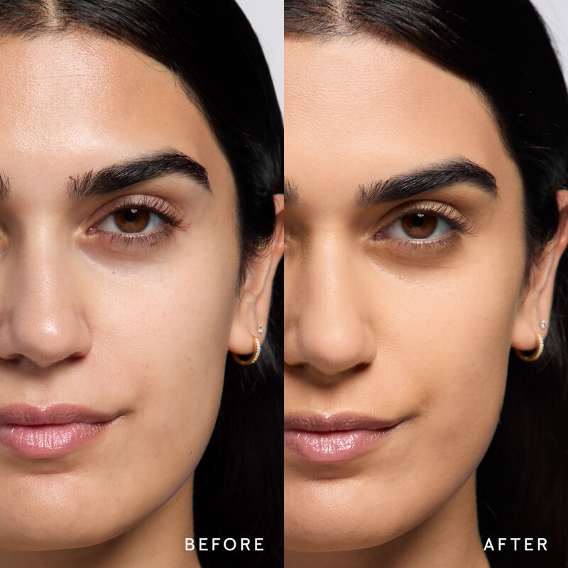 Model vorher und nachher mit dem Finish der TimeWise 3D Foundation Matte im Farbton Medium 12