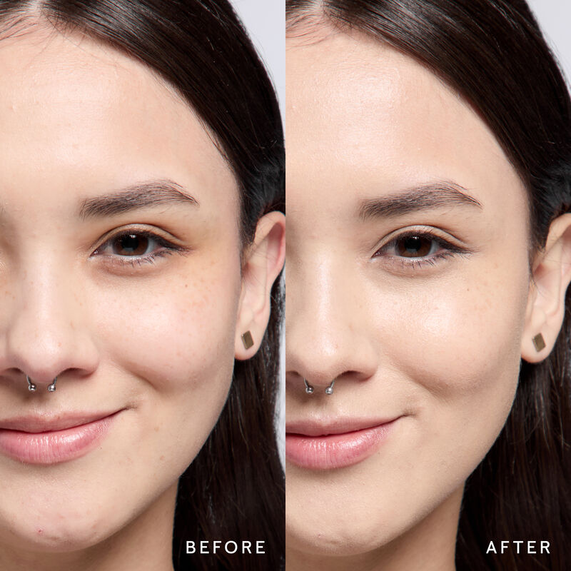 Model vorher und nachher mit dem strahlenden Finish der TimeWise 3D Foundation im Farbton Light 1