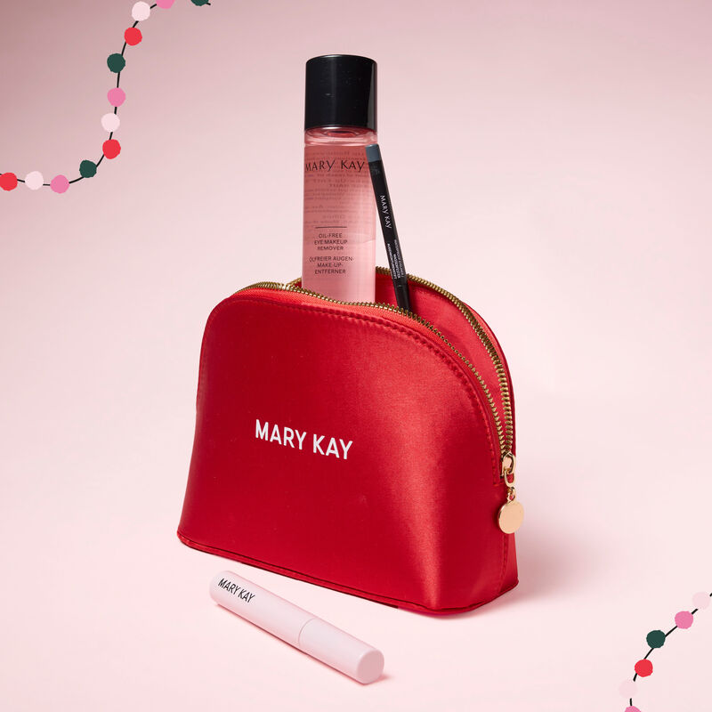 Glamoureuze oogmakeupset met mascara waterproof Eyeliner in Matte Steely olievrije oogmakeup remover en rode cosmetic bag