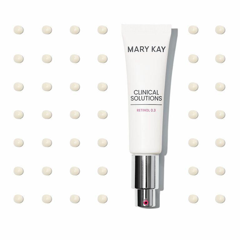 Mary Kay Clinical Solutions Retinol 0,3 Serum: Die Tube ist umringt von runden Klecksen des Serums