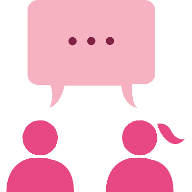 Eine Mary-Kay-pinke Illustration von zwei Personen im Gespr&auml;ch.