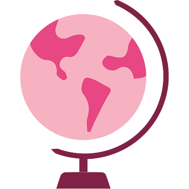 Eine pinkfarbene Mary-Kay-Illustration eines Globus.