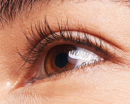 Nahaufnahme eines Auges, das nicht mit Mascara geschminkt ist